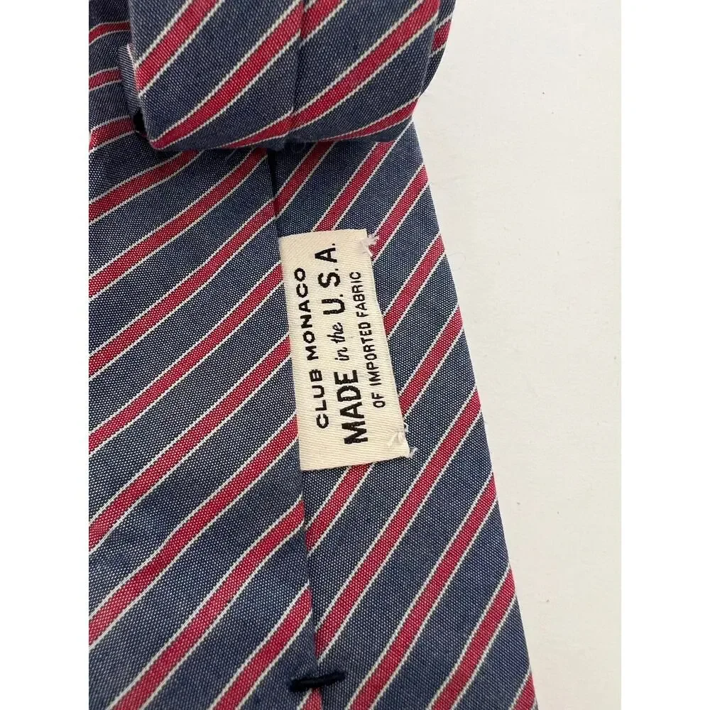 Vintage Club Monaco Men's Slim Necktie Blue Gray Red Classic Striped Tie
